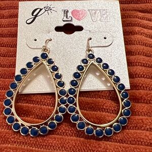 3/$15 Gold and Blue Teardrop Earrings Lot 1064